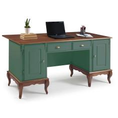 Imagem de Escrivaninha de Madeira Hannover com 2 Portas e 2 Gavetas com Tampo Estendido 60813TE - Verde Musgo/ Imbuia Glazer