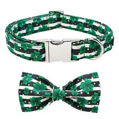 Imagem de Maca Bates Coleira para cachorro Dia de São Patrício com laço/flor/gravata borboleta, coleira ajustável de trevo para cães pequenos, médios e grandes com fivela de metal
