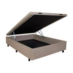 Imagem de Cama Box Baú Frontal Casal Padrão Bourbon Corano Linho Bege - 138X188