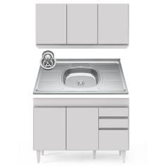 Imagem de Armário Aéreo Virgínia e Balcão Com Pia 120cm Michigan Branco - Lumil Móveis