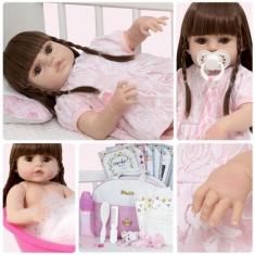 Imagem de Boneca Reborn Realista Menina 46cm Enxoval Completo Bolsa - Cegonha Re