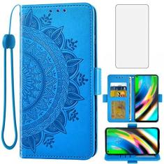Imagem de Asuwish Capa tipo carteira compatível com Moto G9 Plus, protetor de tela de vidro temperado, suporte para cartão de crédito, alça de pulso, suporte para celular MotoG9Plus, Motorola 9G G 9 + G9 + G9