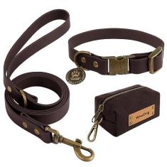 Imagem de Wisedog Conjunto de coleira e coleira para cães: coleiras ajustáveis para animais de estimação com trelas para cães pequenos, médios e grandes, inclui 1 bônus de suporte de bolsa de cocô (GG (gola: