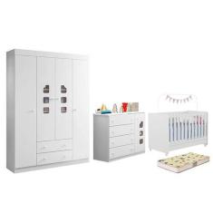 Imagem de Dormitório Lívia Guarda Roupa, Cômoda E Berço Encanto Branco Com Colch
