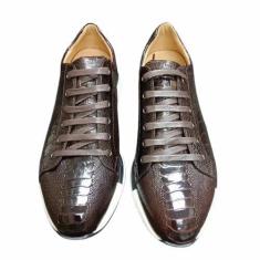 Imagem de Authentic Real Ostrich Feet Skin Tênis masculino casual marrom escuro com cadarço couro exótico genuíno masculino sem salto, Marrom, 38