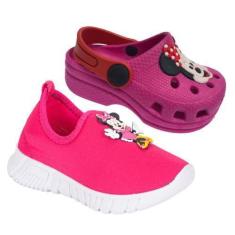 Imagem de Kit Sandália Babuche Minnie + Tênis Infantil Calce Fácil Menina - Unif