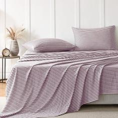Imagem de JELLYMONI Jogo de lençol completo 100% algodão natural, 4 peças de lençóis listrados - jogo de cama com bolsos profundos de 40,6 cm, ultramacio, lavável na máquina