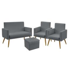 Imagem de Kit Poltrona Namoradeira e 2 Poltronas Decorativas Para Sala De Estar Nina Rodapé com Puff Quasar Sued  Aradecor