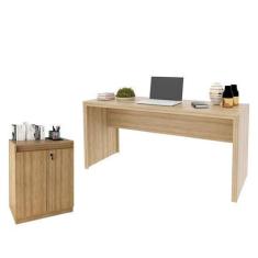 Imagem de Mesa para Escritório ME4109 e Armário Balcão ME4149 Amêndoa - Tecnomob