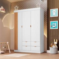 Imagem de Guarda-Roupa Infantil Ayla 3 Portas 4 Gavetas 100% mdf Branco