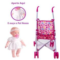 Imagem de Kit Boneca Little Baby Minha 1ª Oração Com Carrinho De Bebê - Milk Bri