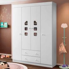 Imagem de Guarda Roupa Infantil Com 4 Porta E 2 Gavetas Lívia Cor Branco Phoenix Baby 7874 - Branco