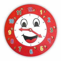 Imagem de Brinquedo Educativo Pedagógico Relógio De Madeira Com Formas Geométric