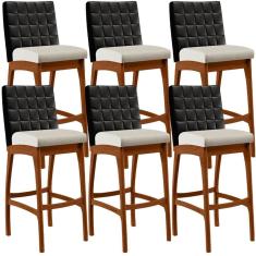 Imagem de Kit 06 Banquetas Altas Mila Preto Linho Champagne