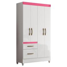 Imagem de Guarda Roupa Solteiro Madri 4 Portas e 2 Gavetas - Moval Branco/Rosa