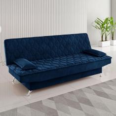 Imagem de Sofá Cama 3 Lugares Polaris Retrátil Veludo Azul - Viero Móveis