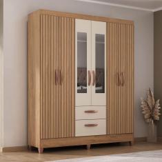 Imagem de Guarda-Roupa Solteiro Fortaleza 6 Portas 2 Gavetas com Espelho Ripado 3d Canelato/Off White - Atualle Móveis