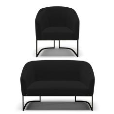 Imagem de Sofá Namoradeira E Poltrona Base Industrial Preto Stella Linho D03 - D`rossi Cor A79 Preto