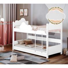 Imagem de Beliche Solteiro Montessoriana Nuvem Erika Branco + Luminária Led - Ma