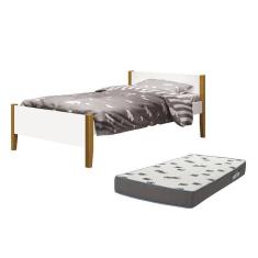 Imagem de Cama Solteiro Simba Branco Fosco Pés Amadeirado Com Colchão D33 - Reller Móveis Branco Fosco