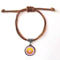 Imagem de DIYthinker Pulseira de couro amarelo com rosquinha de sobremesa doce pulseira de couro corda marrom joia presente