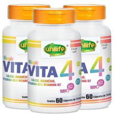 Imagem de Vitamina K2 D3 Cálcio e Magnésio MK7 Vita 4 Kit com 3 frascos