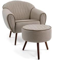 Imagem de Poltrona Decorativa com Puff Sala de Estar Pés Palito Sacha Tressê 