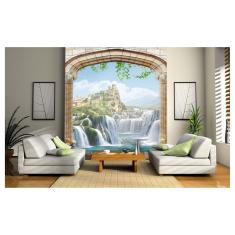 Imagem de Papel De Parede Paisagem Castelo Cachoeira 3D Dav12
