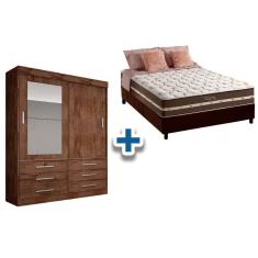 Imagem de Cama Box Casal + Colchão Classic + Guarda Roupa Sonare Canela