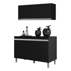 Imagem de Kit Cozinha Balcão Manu 120cm Com Tampo Mdp E Aéreo Andréia Preto - Ajl Móveis