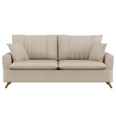 Imagem de Sofá 180cm 3 Lugares Com Almofadas Pés Curvos Veras Suede D05 Bege Claro - Mpozenato