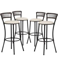 Imagem de Jogo Com 4 Banquetas Alta Forts Fibra Uv Bancada, área Goumert, Bar, Piscina, Balcão, Floral Gelo