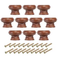 Imagem de PATIKIL Puxadores de armário de 3,5 cm, 10 maçanetas redondas de cômoda puxadores de madeira puxadores de gaveta com parafusos para porta de móveis de armário de cozinha, marrom