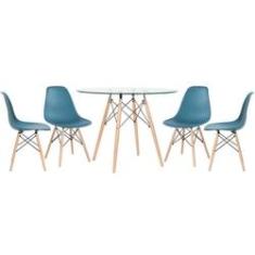 Imagem de KIT - Mesa de vidro Eames 100 cm + 4 cadeiras Eiffel DSW turquesa