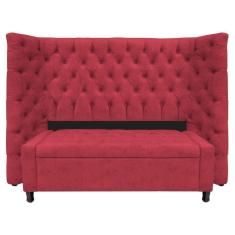 Imagem de Kit Cabeceira e Calçadeira Baú Queen Everest P02 160cm Para Cama Box Suede Vermelho