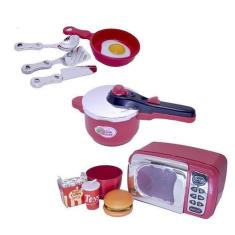 Imagem de Cozinha Infantil Menino Eletro Panela Comida 10 Peças - Altimar