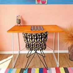 Imagem de Mesa Para Escritório De Ferro E Madeira Industrial Carvalho E Branco