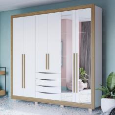 Imagem de Guarda-Roupa Casal 100% Mdf Kappesberg 8 Espelhos 6 Portas 4 Gavetas Branco/Nogueira