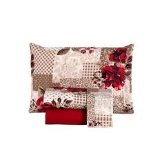 Imagem de Jogo De Cama Queen Estampado 180 Fios 4 Peças Vermelho Flor - Nathalia