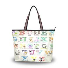 Imagem de ColourLife Bolsa de ombro com alfabeto animal, alça superior, bolsa de mão feminina, Colorido., Large