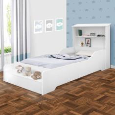 Imagem de Cama Infantil Branca Com Prateleira Liz - Vj Móveis