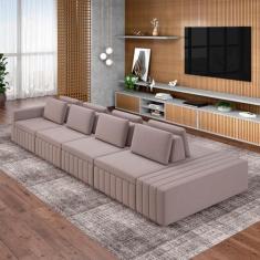 Imagem de Sofá Ilha com Encosto e Almofadas Móveis Olimpo 505cm Modulado Veludo Rosê G45 - Gran Belo