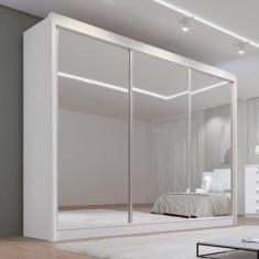 Imagem de Guarda Roupa Espelhado Casal 3 Portas 6 Gavetas 100% Mdf Qatar Branco