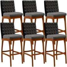 Imagem de Kit 06 Banquetas Altas Mila Preto Linho Cinza Escuro