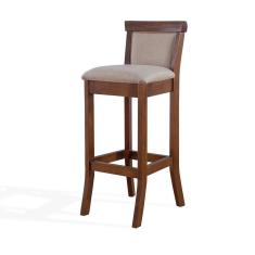 Imagem de Banqueta Alta Estofadas Com Encosto 36 x 100 Cm Mônaco Madeira Maciça Linho Bege M58