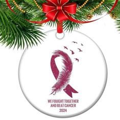 Imagem de Presente contra o câncer, enfeite de sobrevivente de câncer, lembrança de conscientização do câncer, enfeite de Natal para sobreviventes de câncer, curar câncer