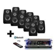 Imagem de Kit Som Ambiente 10 Caixas Pretas + Amplificador Bluetooth