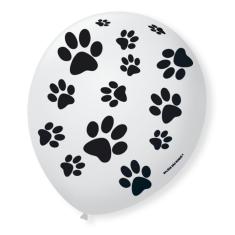 Imagem de Kit Balão São Roque N°9 Patinha Cachorro Branco/Preto 25Un
