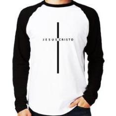 Imagem de Camiseta Raglan Jesus Cristo Em Cruz Manga Longa - Foca Na Moda