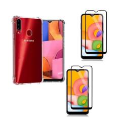 Imagem de Kit Capinha Celular Antichoque Compatível Samsung Galaxy A20s + 2 Películas Vidro 9D Cobre Toda Tela